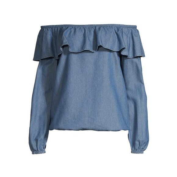 NWT MICHAEL Michael Kors Chambray Ruffle Off the Shoulder Top Sz. 2X - Picture 5 of 5